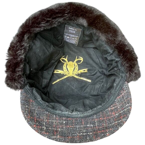 Nobis Plaid Tweed Trapper Hat Cap Faux Fur Ear Flaps Gray Red Winter Warm NWT - Picture 16 of 16